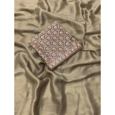 Chikoo Solid Chiffon Saree