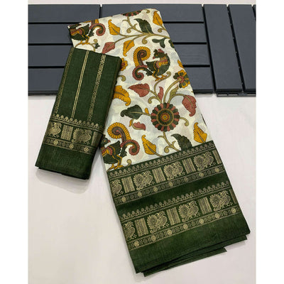 green-floral-printed-dola-silk-saree-7