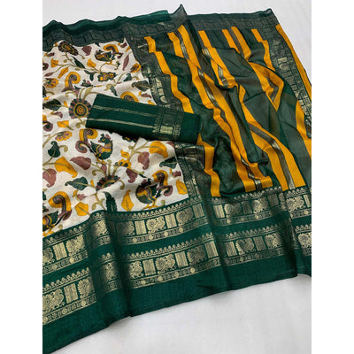green-kalamkari-printed-dola-silk-saree-1