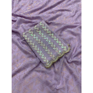 Lavender Geometric Foil Printed Georgette Saree With Tassels