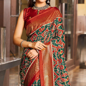 green-red-patola-printed-viscose-saree-with-zari-border