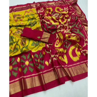 green-rani-pink-ikkat-foil-printed-dola-silk-saree