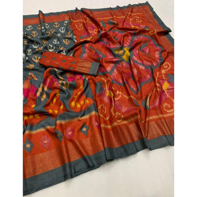 grey-ikkat-foil-printed-dola-silk-saree