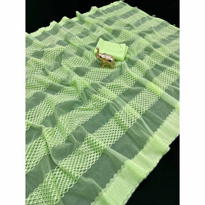 green-woven-thread-work-net-saree-with-tassels