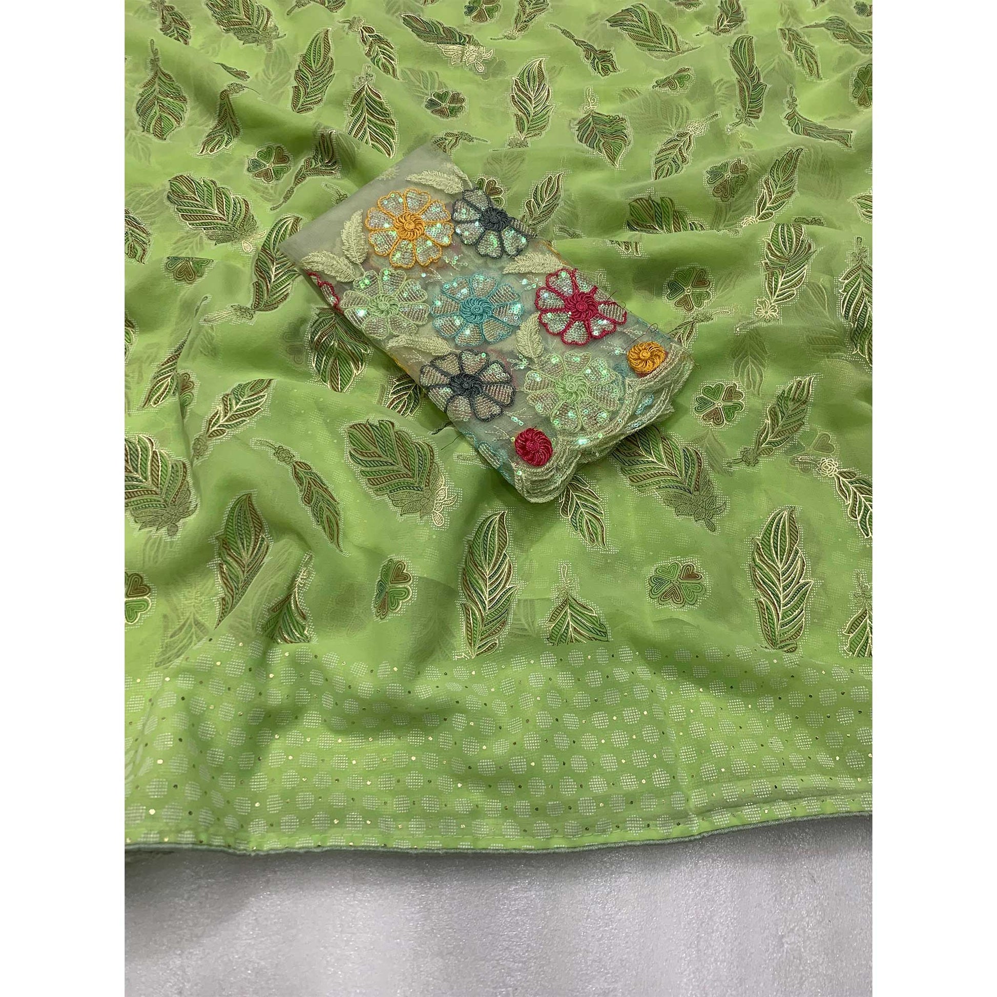 green-floral-foil-printed-georgette-saree-12