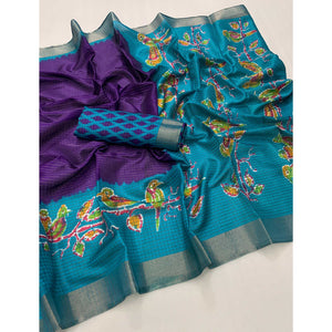 Purple Printed Dola Silk Saree