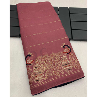 Mauve Floral Foil Printed Georgette Saree