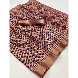 Dark Peach Digital Printed Tussar Silk Saree