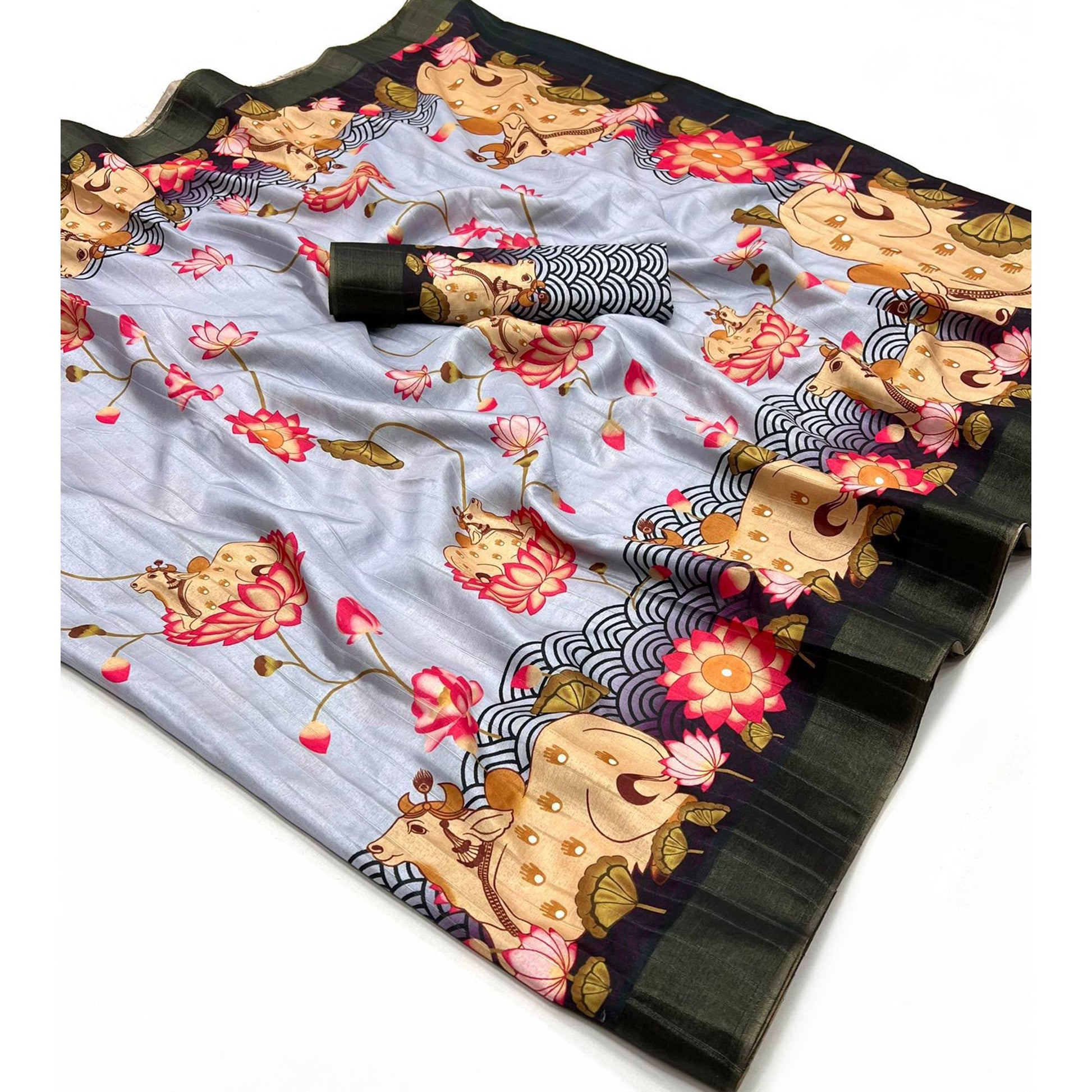 grey-black-floral-digital-printed-tussar-silk-saree