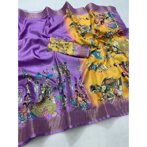 Lavender Floral Digital Printed Tussar Silk Saree