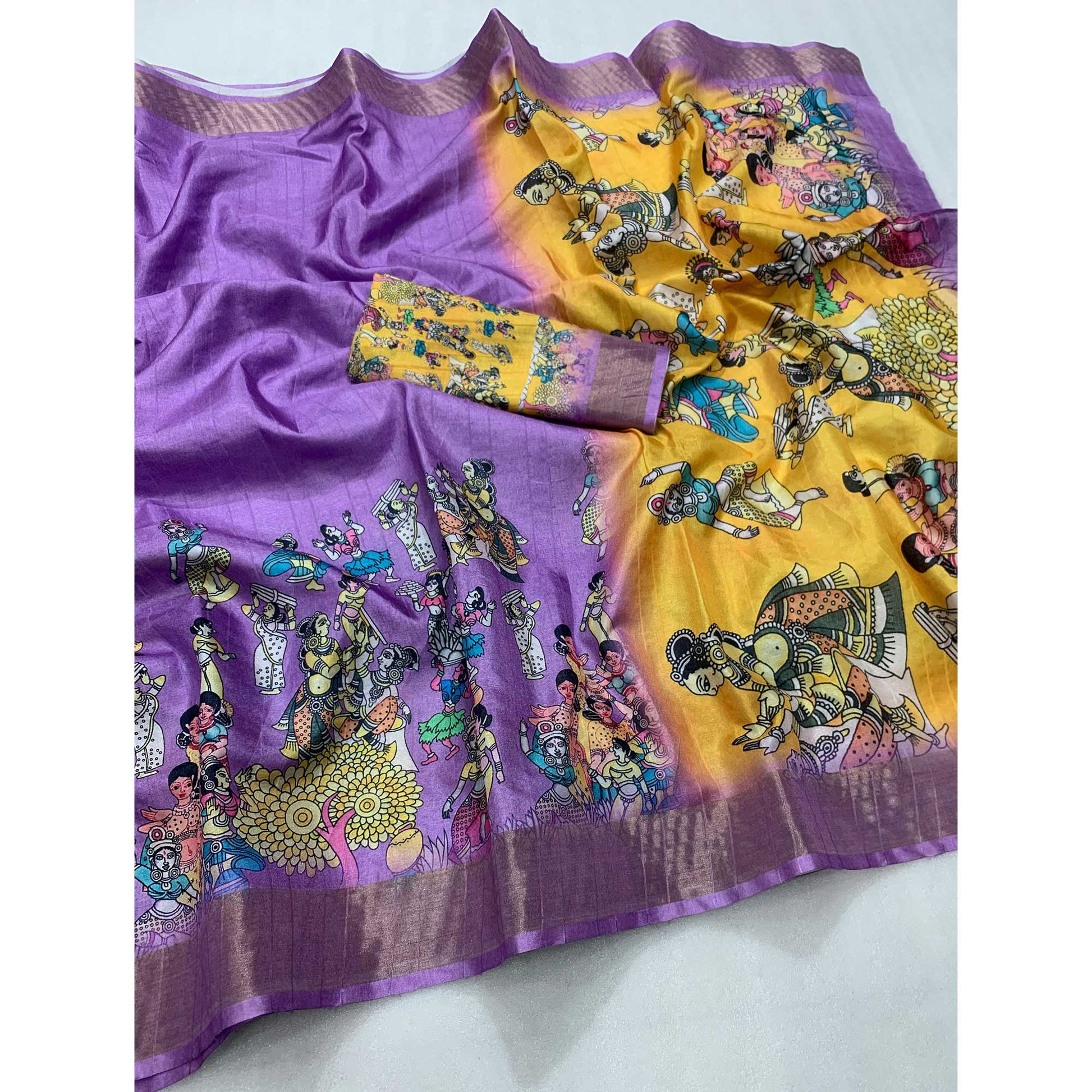 Lavender Floral Digital Printed Tussar Silk Saree