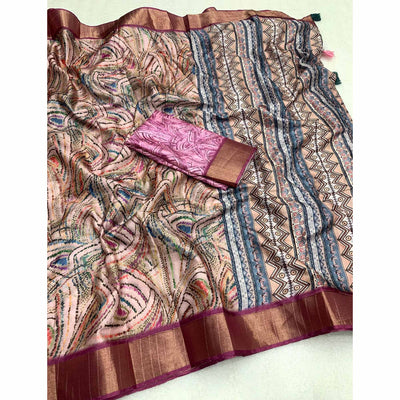Light Pink Digital Printed Tussar Silk Saree