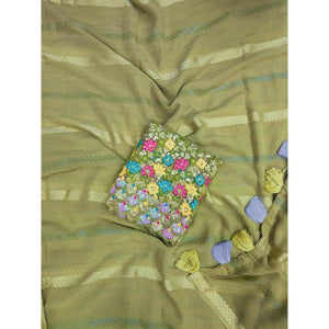 2green-zari-woven-georgette-saree-with-tassels