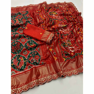 green-red-ikkat-printed-dola-silk-saree-with-sequins-embroidery-border