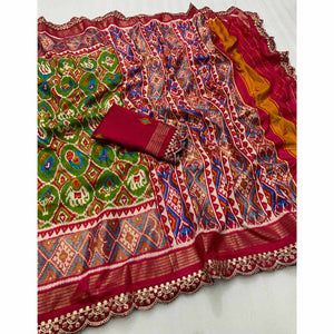 green-ikkat-foil-printed-silk-saree-with-sequins-embroidery-border