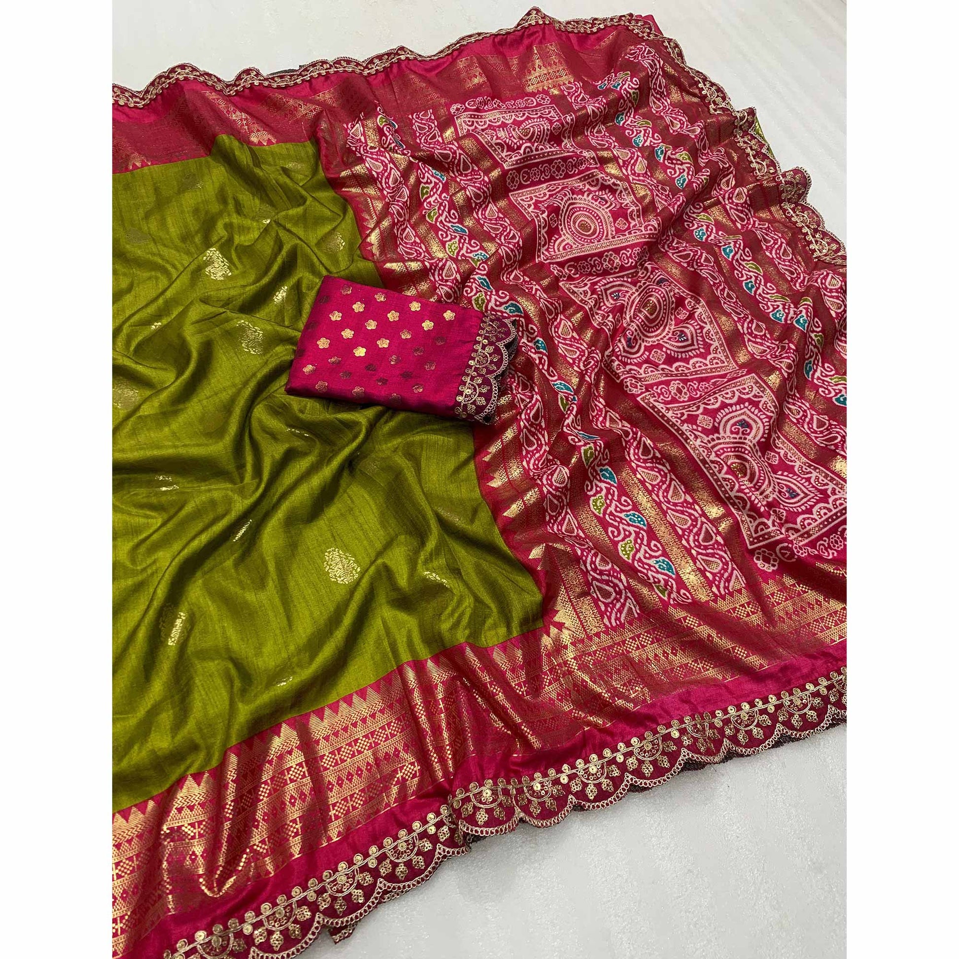 green-pink-foil-printed-dola-silk-saree-with-sequins-embroidered-border