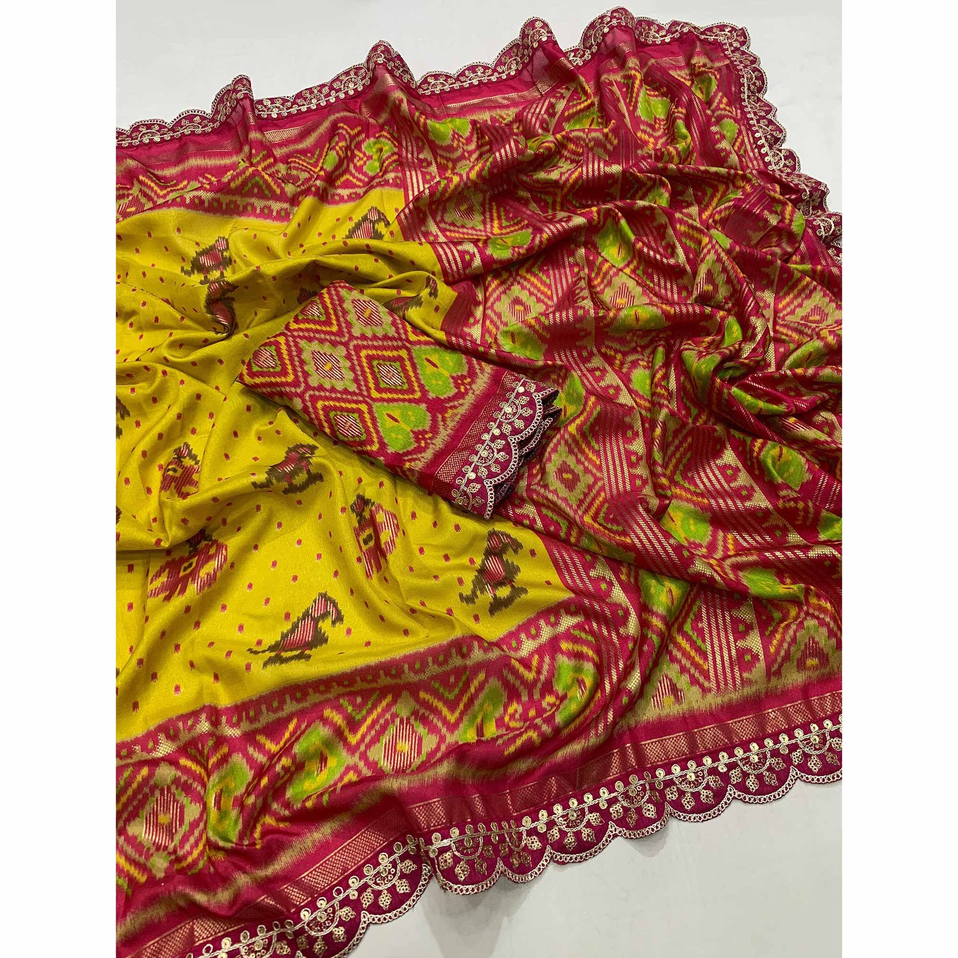 green-pink-ikkat-printed-dola-silk-saree-with-sequins-embroidered-border