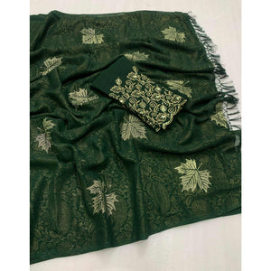 green-foil-printed-georgette-saree-with-with-tassels