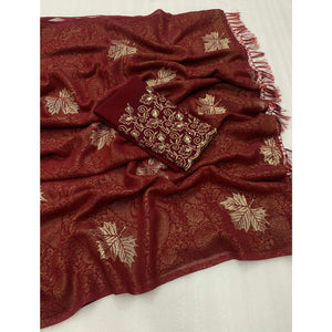 Maroon Foil Printed Georgette Saree With With Tassels