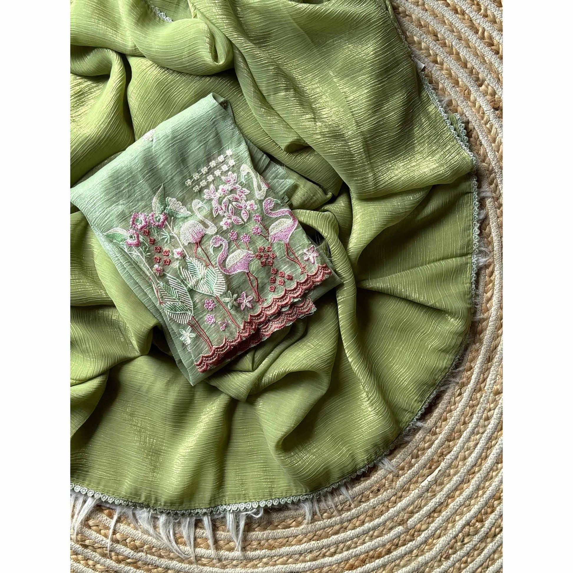 green-solid-crunchy-crepe-saree-with-embroidery-border