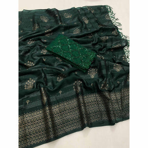 green-emboss-floral-foil-printed-moss-art-silk-saree