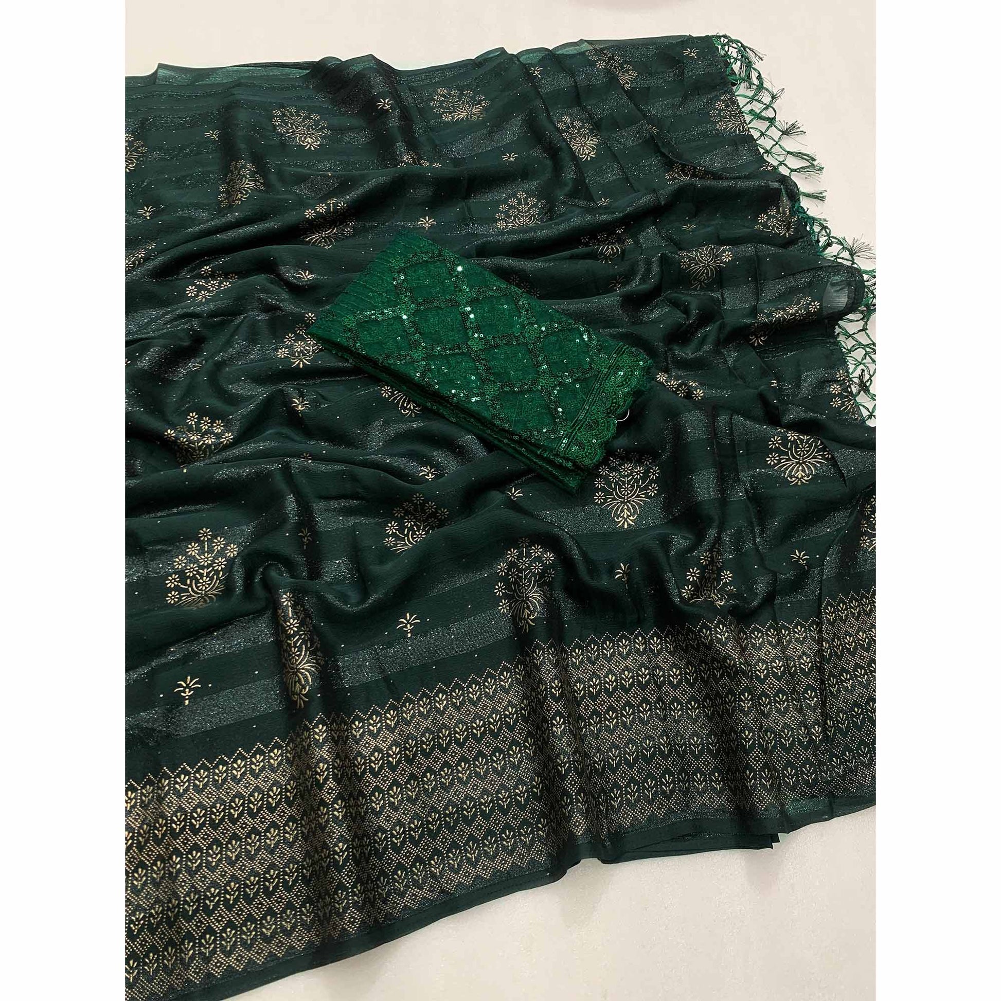 green-emboss-floral-foil-printed-moss-art-silk-saree