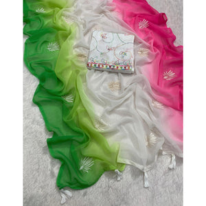 Multicolor Floral Embroidered Georgette Saree With Tassels