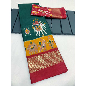 green-ikkat-printed-dola-silk-saree-with-patola-print