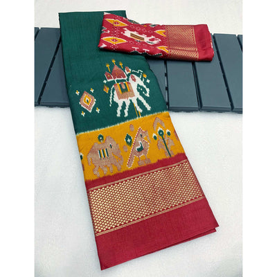 green-ikkat-printed-dola-silk-saree-with-patola-print
