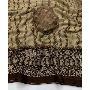 Brown Shibori Foil Printed Chiffon Saree