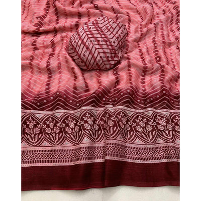 Gajari Pink Shibori Foil Printed Chiffon Saree