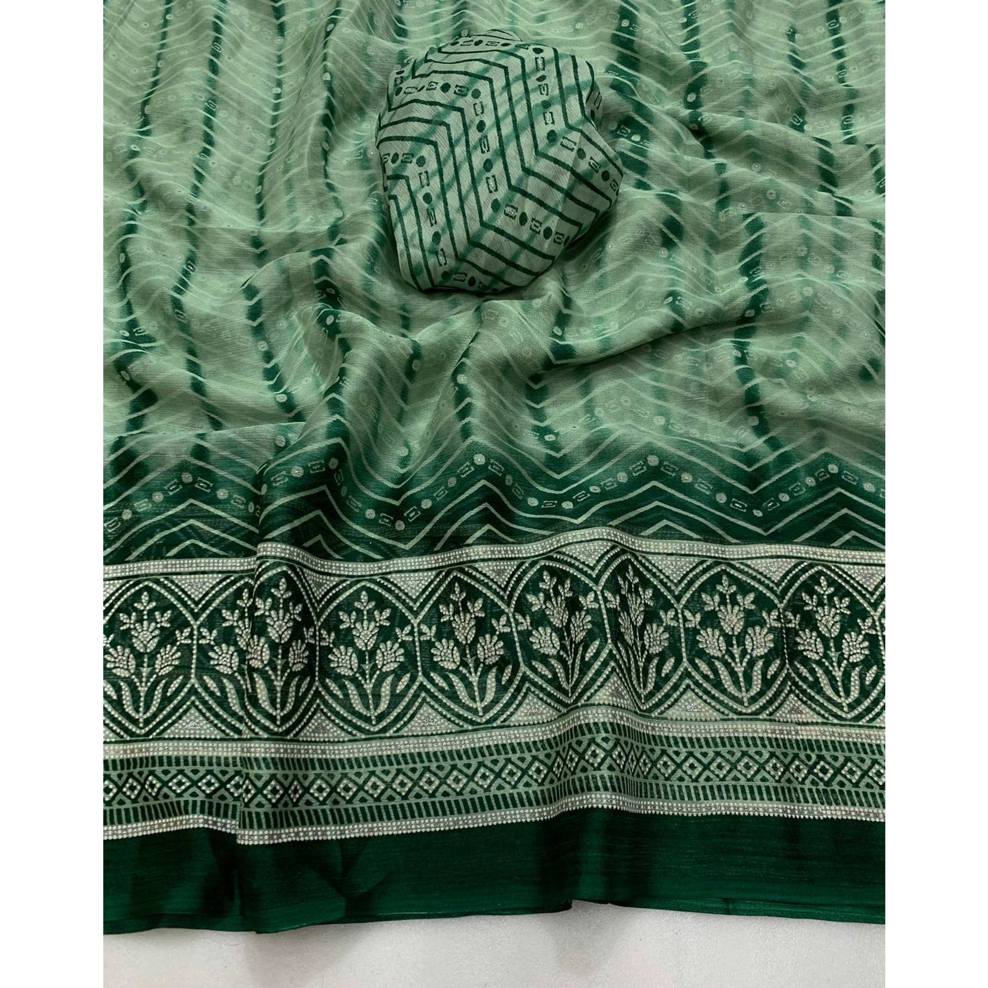 green-shibori-foil-printed-chiffon-saree