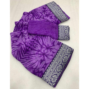 Lavender Shibori Printed Georgette Saree With Woven Border