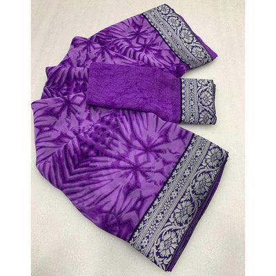 Lavender Shibori Printed Georgette Saree With Woven Border