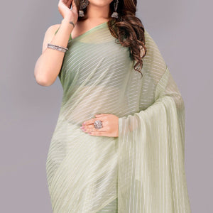 green-striped-foil-printed-georgette-saree