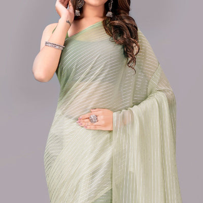 green-striped-foil-printed-georgette-saree