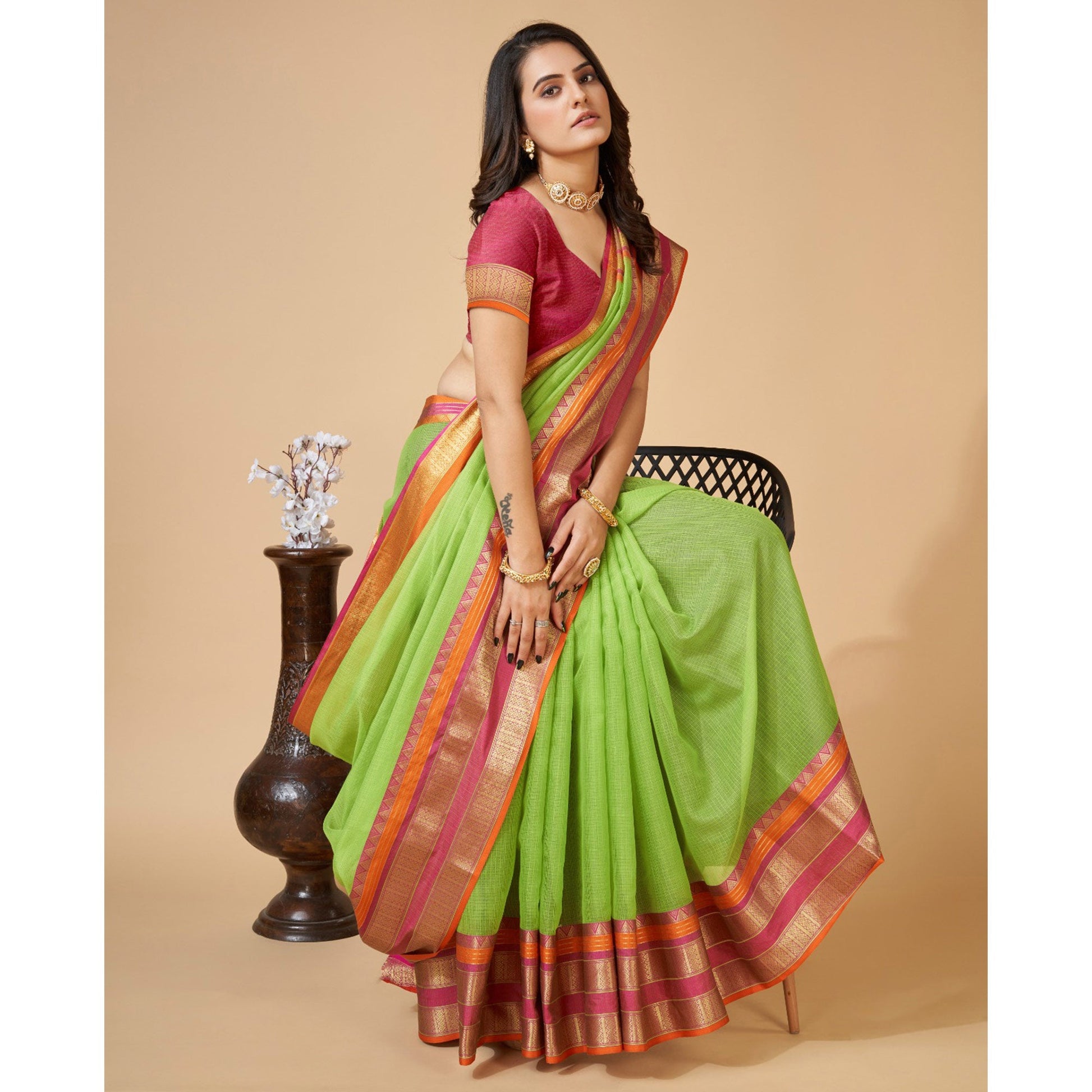 green-woven-kota-doria-saree