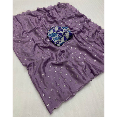Lavender Mukaish Work Chinon Sareee
