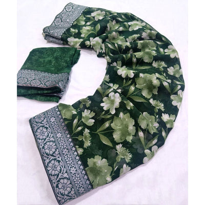 green-floral-printed-georgette-saree-with-woven-border