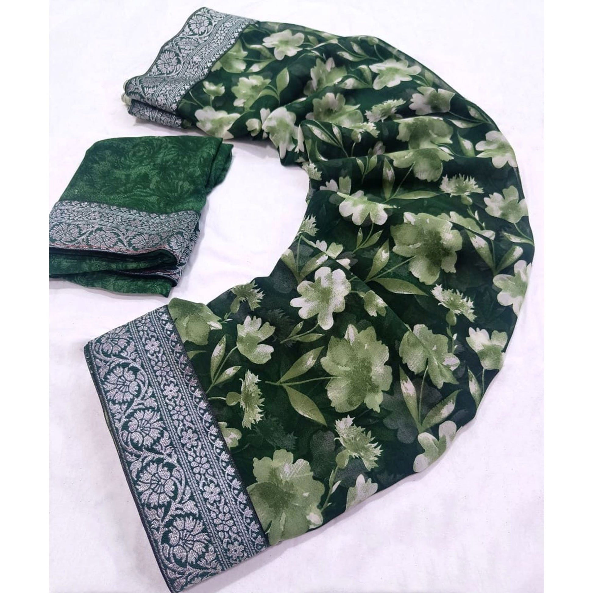 green-floral-printed-georgette-saree-with-woven-border