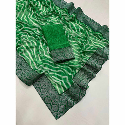 green-leheriya-printed-georgette-saree-with-woven-border