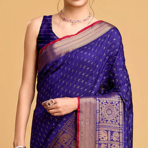 Blue Woven Pure Silk Saree With Tassels