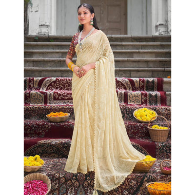 Cream Woven With Swarovski Work Brasso Saree