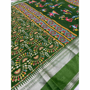 mehndi-green-warli-printed-crepe-saree-with-zari-border