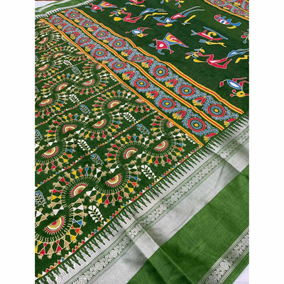 mehndi-green-warli-printed-crepe-saree-with-zari-border
