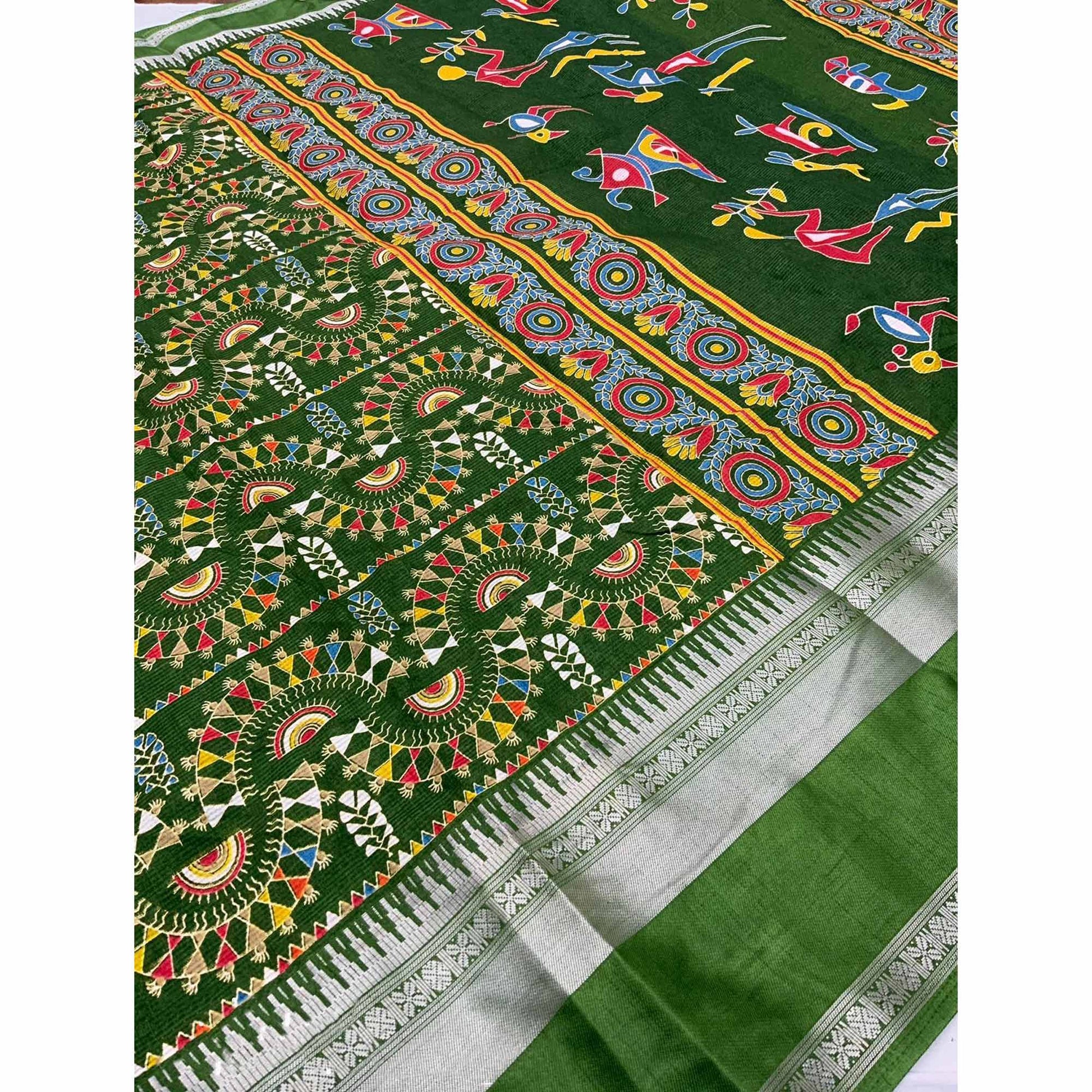 mehndi-green-warli-printed-crepe-saree-with-zari-border