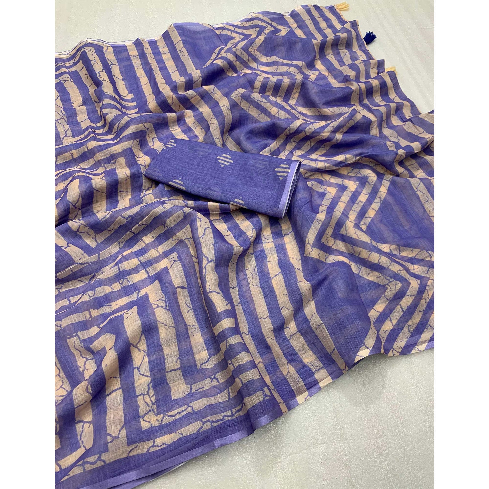 Lavender Digital Printed Linen Cotton Saree