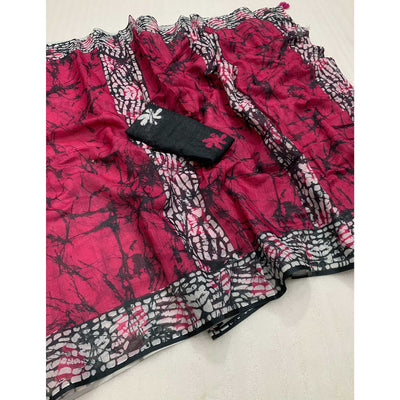 Magenta Digital Printed Linen Cotton Saree