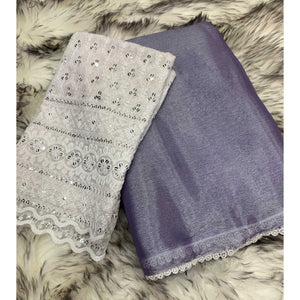 Lavender Solid Chiffon Saree Saree With Lace Border