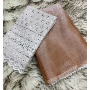 Light Brown Solid Chiffon Saree Saree With Lace Border